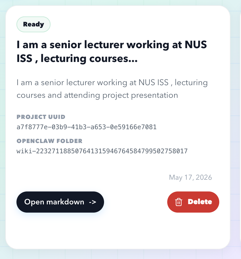 Generated wiki project card for an academic lecturer profile