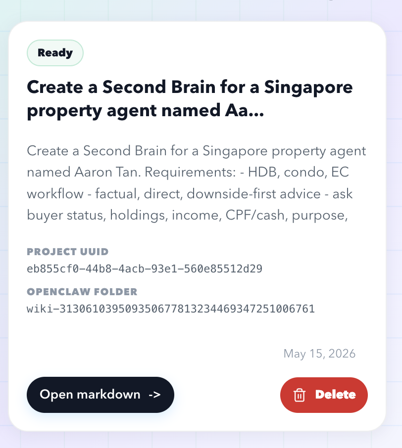 Generated wiki project card for a Singapore property agent profile